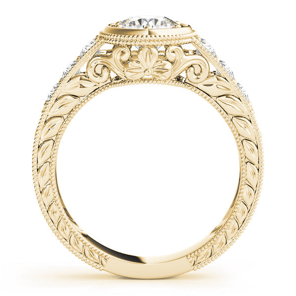 Resplendent Antique Round Diamond Engagement Ring in 10K/14K gold and platinum with certified lab-grown or natural diamonds