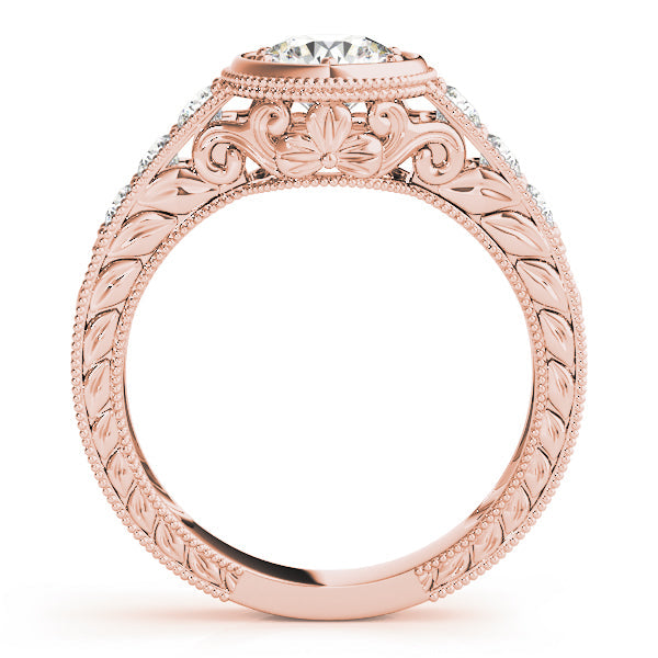 Resplendent Antique Round Diamond Engagement Ring in 10K/14K gold and platinum with certified lab-grown or natural diamonds