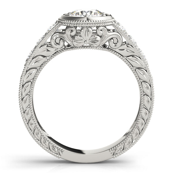 Resplendent Antique Round Diamond Engagement Ring in 10K/14K gold and platinum with certified lab-grown or natural diamonds