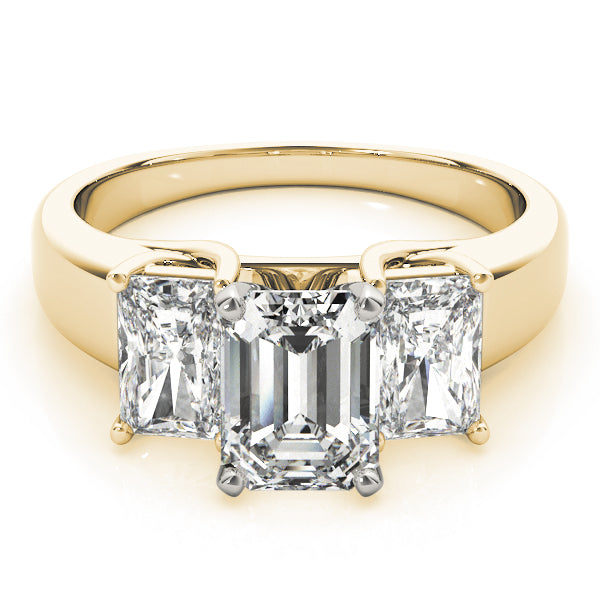 Regal Three-Stone Oval Diamond Engagement Ring in 10K/14K gold and platinum with certified lab-grown or natural diamonds