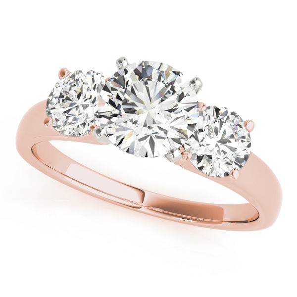 Round Three Stone Diamond Ring in 10K/14K gold and platinum with certified lab-grown or natural diamonds