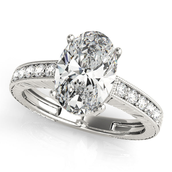 Splendid Antique Oval Diamond Engagement Ring in 10K/14K gold and platinum with certified lab-grown or natural diamonds