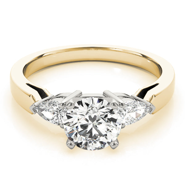 Refined Three-Stone Pear Diamond Engagement Ring in 10K/14K gold and platinum with certified lab-grown or natural diamonds