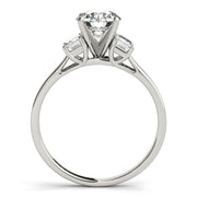 Round Diamond Ring with Emerald Side Stones in 10K/14K gold and platinum with certified lab-grown or natural diamonds