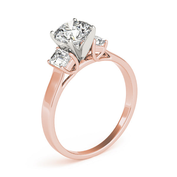 Round Diamond Ring with Emerald Side Stones in 10K/14K gold and platinum with certified lab-grown or natural diamonds