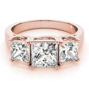 Gold & Platinum Princess Diamond Three Stone Ring in 10K/14K gold and platinum with certified lab-grown or natural diamonds