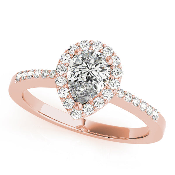Brilliant Halo Pear Diamond Engagement Ring in 10K/14K gold and platinum with certified lab-grown or natural diamonds