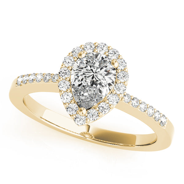Brilliant Halo Pear Diamond Engagement Ring in 10K/14K gold and platinum with certified lab-grown or natural diamonds