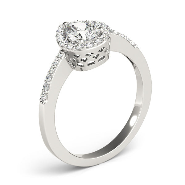 Brilliant Halo Pear Diamond Engagement Ring in 10K/14K gold and platinum with certified lab-grown or natural diamonds