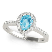 Brilliant Halo Pear Diamond Engagement Ring in 10K/14K gold and platinum with certified lab-grown or natural diamonds
