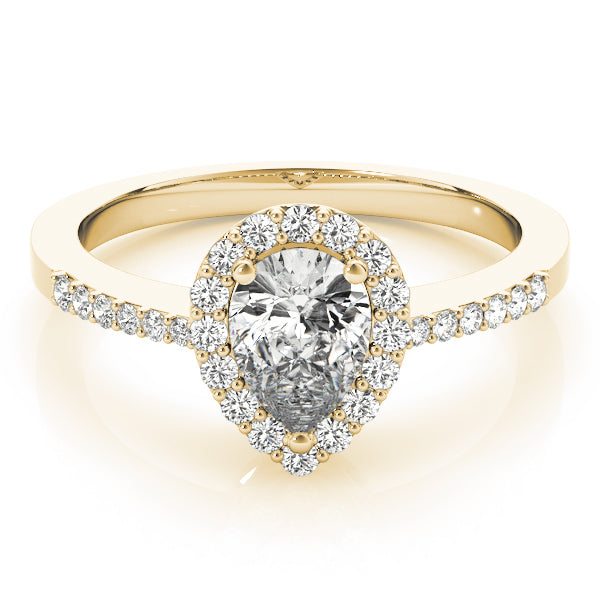 Brilliant Halo Pear Diamond Engagement Ring in 10K/14K gold and platinum with certified lab-grown or natural diamonds