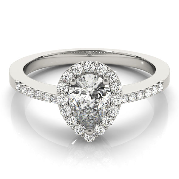 Brilliant Halo Pear Diamond Engagement Ring in 10K/14K gold and platinum with certified lab-grown or natural diamonds