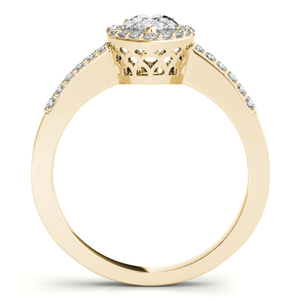 Brilliant Halo Pear Diamond Engagement Ring in 10K/14K gold and platinum with certified lab-grown or natural diamonds