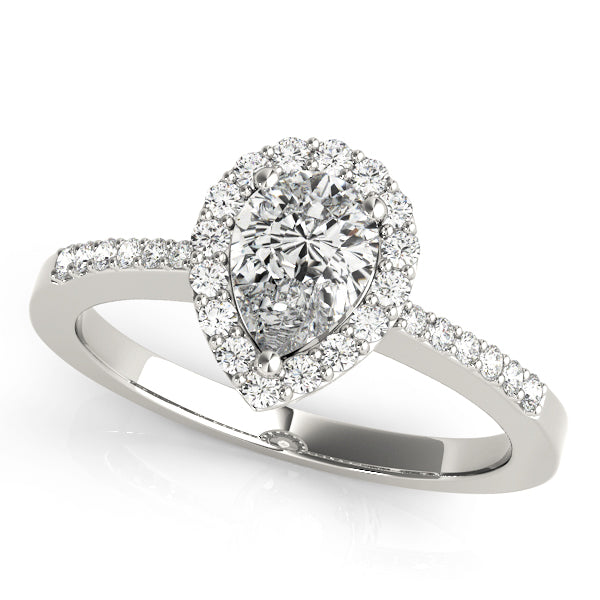 Brilliant Halo Pear Diamond Engagement Ring in 10K/14K gold and platinum with certified lab-grown or natural diamonds
