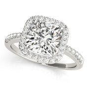 Classic Halo Cushion Diamond Engagement Ring in 10K/14K gold and platinum with certified lab-grown or natural diamonds