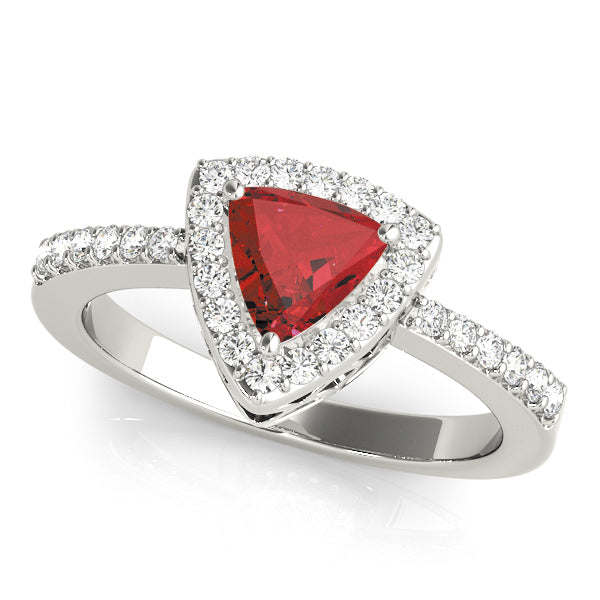 Elegant Halo Trillion Diamond Engagement Ring in 10K/14K gold and platinum with certified lab-grown or natural diamonds