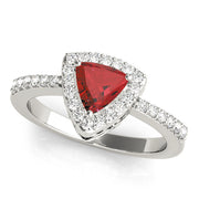 Elegant Halo Trillion Diamond Engagement Ring in 10K/14K gold and platinum with certified lab-grown or natural diamonds
