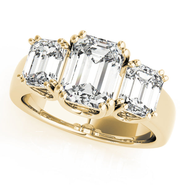 Regal Emerald Diamond Three Stone Ring in 10K/14K gold and platinum with certified lab-grown or natural diamonds
