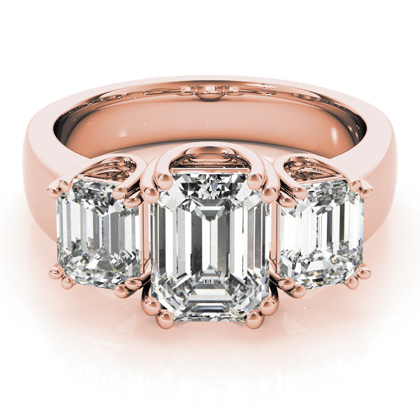 Regal Emerald Diamond Three Stone Ring in 10K/14K gold and platinum with certified lab-grown or natural diamonds