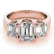 Regal Emerald Diamond Three Stone Ring in 10K/14K gold and platinum with certified lab-grown or natural diamonds