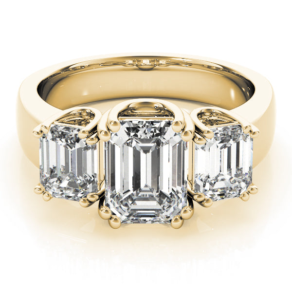 Regal Emerald Diamond Three Stone Ring in 10K/14K gold and platinum with certified lab-grown or natural diamonds