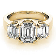 Regal Emerald Diamond Three Stone Ring in 10K/14K gold and platinum with certified lab-grown or natural diamonds