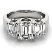Regal Emerald Diamond Three Stone Ring in 10K/14K gold and platinum with certified lab-grown or natural diamonds