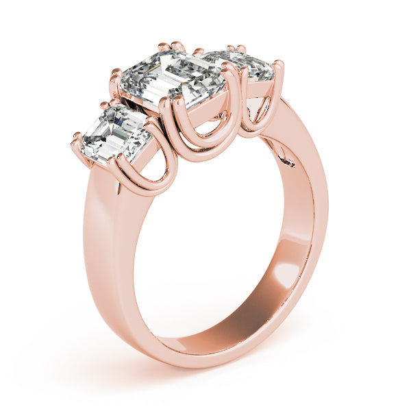 Regal Emerald Diamond Three Stone Ring in 10K/14K gold and platinum with certified lab-grown or natural diamonds