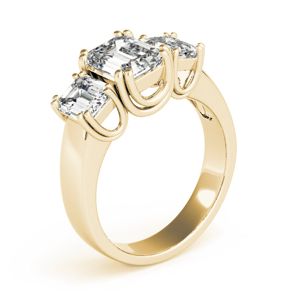 Regal Emerald Diamond Three Stone Ring in 10K/14K gold and platinum with certified lab-grown or natural diamonds