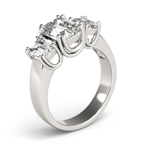Regal Emerald Diamond Three Stone Ring in 10K/14K gold and platinum with certified lab-grown or natural diamonds
