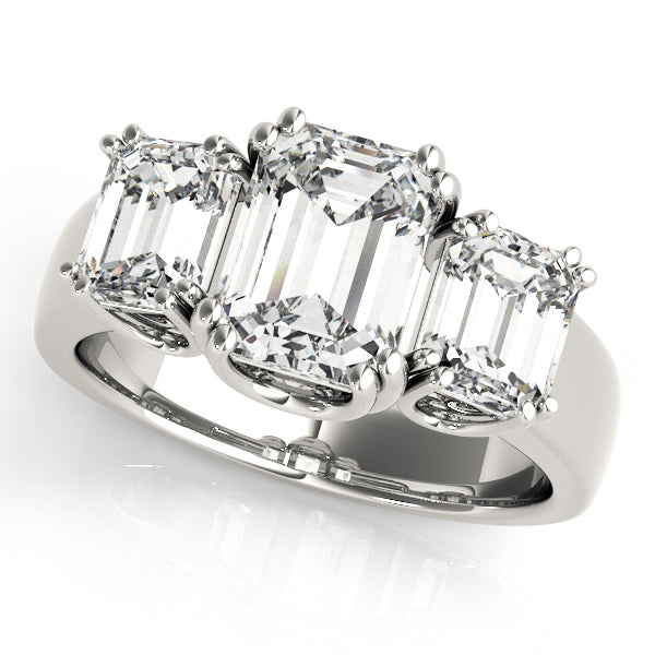 Regal Emerald Diamond Three Stone Ring in 10K/14K gold and platinum with certified lab-grown or natural diamonds