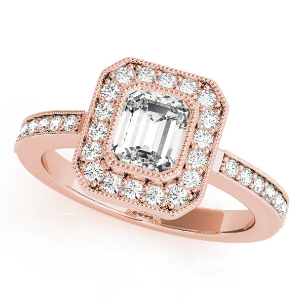 Cherished Halo Emerald Diamond Engagement Ring in 10K/14K gold and platinum with certified lab-grown or natural diamonds