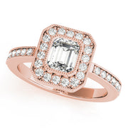 Cherished Halo Emerald Diamond Engagement Ring in 10K/14K gold and platinum with certified lab-grown or natural diamonds