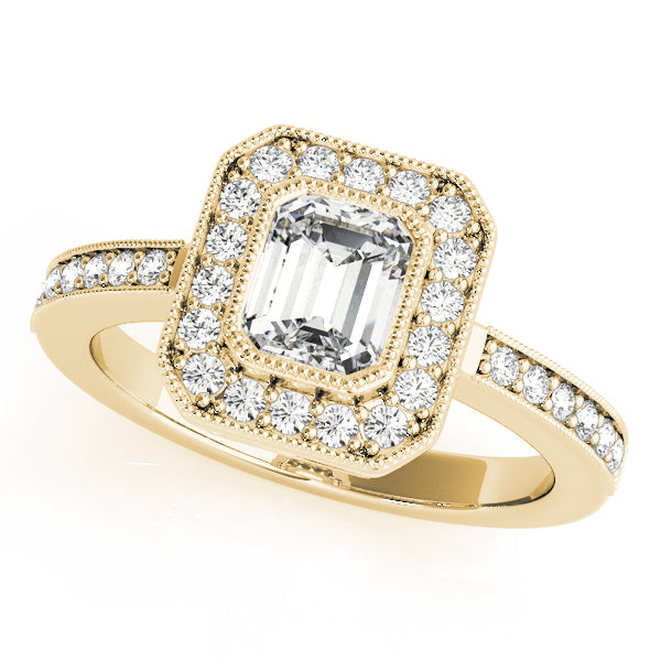 Cherished Halo Emerald Diamond Engagement Ring in 10K/14K gold and platinum with certified lab-grown or natural diamonds