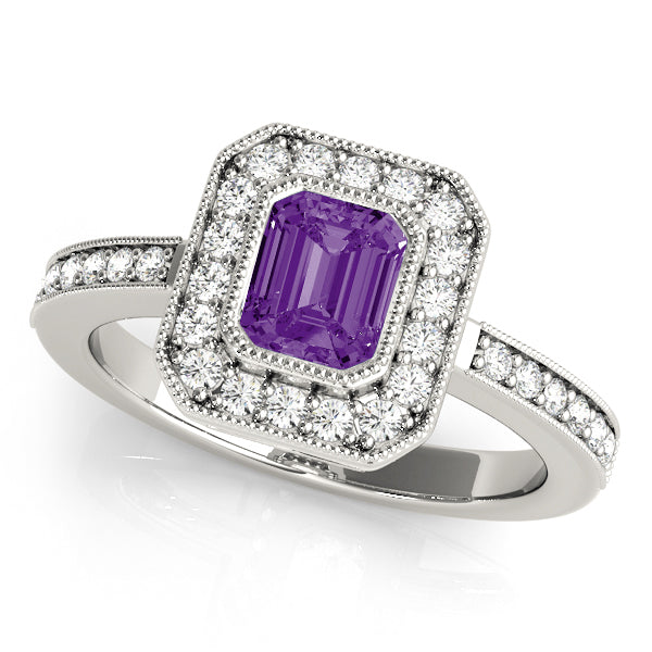 Cherished Halo Emerald Diamond Engagement Ring in 10K/14K gold and platinum with certified lab-grown or natural diamonds
