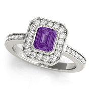 Cherished Halo Emerald Diamond Engagement Ring in 10K/14K gold and platinum with certified lab-grown or natural diamonds