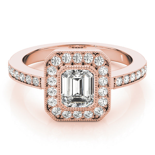 Cherished Halo Emerald Diamond Engagement Ring in 10K/14K gold and platinum with certified lab-grown or natural diamonds