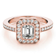 Cherished Halo Emerald Diamond Engagement Ring in 10K/14K gold and platinum with certified lab-grown or natural diamonds