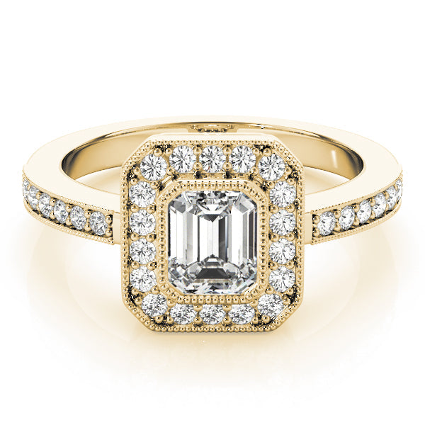 Cherished Halo Emerald Diamond Engagement Ring in 10K/14K gold and platinum with certified lab-grown or natural diamonds
