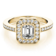 Cherished Halo Emerald Diamond Engagement Ring in 10K/14K gold and platinum with certified lab-grown or natural diamonds