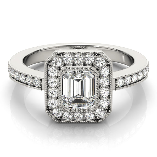 Cherished Halo Emerald Diamond Engagement Ring in 10K/14K gold and platinum with certified lab-grown or natural diamonds