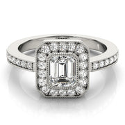 Cherished Halo Emerald Diamond Engagement Ring in 10K/14K gold and platinum with certified lab-grown or natural diamonds