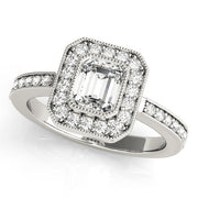 Cherished Halo Emerald Diamond Engagement Ring in 10K/14K gold and platinum with certified lab-grown or natural diamonds