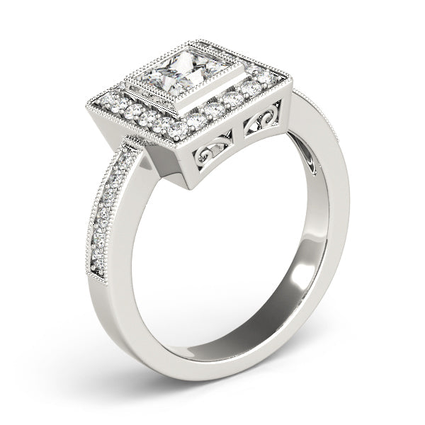 Noble Halo Princess Diamond Engagement Ring in 10K/14K gold and platinum with certified lab-grown or natural diamonds