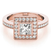 Noble Halo Princess Diamond Engagement Ring in 10K/14K gold and platinum with certified lab-grown or natural diamonds