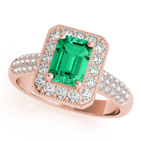 Color Rings Emerald Diamond Engagement Ring in 10K/14K gold and platinum with certified lab-grown or natural diamonds
