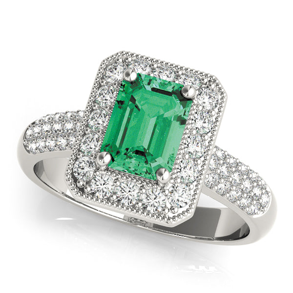 Color Rings Emerald Diamond Engagement Ring in 10K/14K gold and platinum with certified lab-grown or natural diamonds