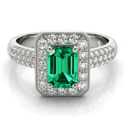Color Rings Emerald Diamond Engagement Ring in 10K/14K gold and platinum with certified lab-grown or natural diamonds