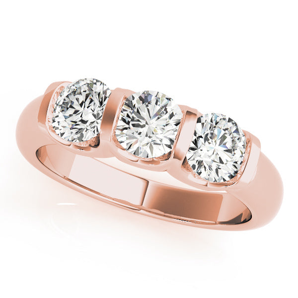 Bezel Set Three Stone Diamond Ring in 10K/14K gold and platinum with certified lab-grown or natural diamonds