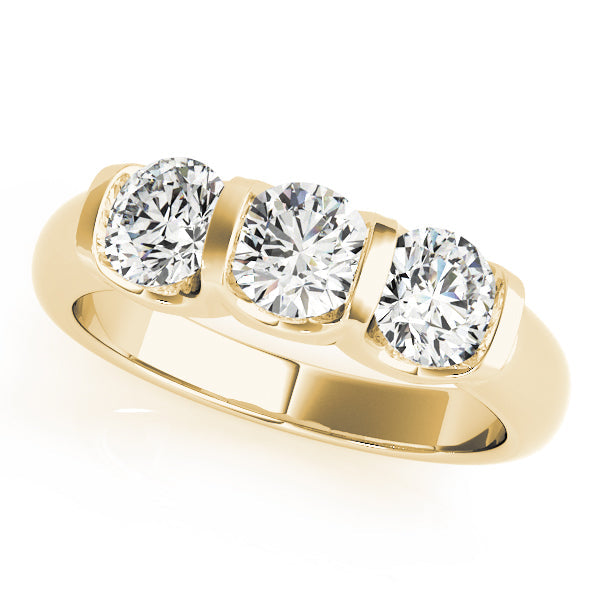 Bezel Set Three Stone Diamond Ring in 10K/14K gold and platinum with certified lab-grown or natural diamonds